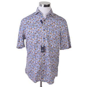 NEW Johnnie O Top Shelf Jenner Mens Shirt M Blue Orange Striped Lake $168